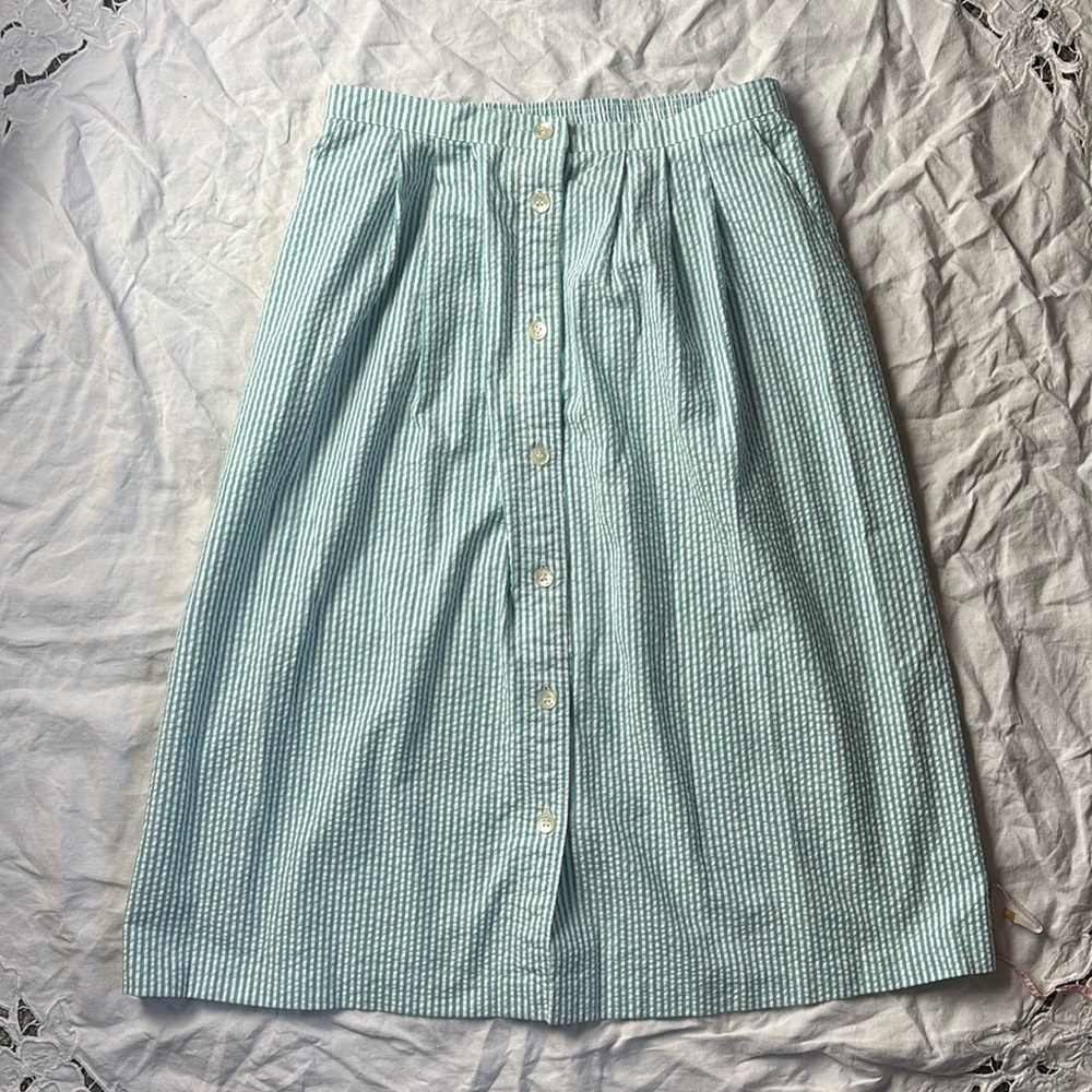Vintage Alfred Dunner Blue and White Striped Button Down Skirt